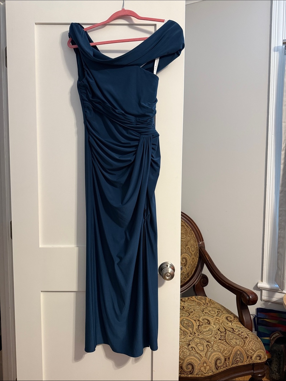 Azazie One-Shoulder Navy Blue Ruched Gown